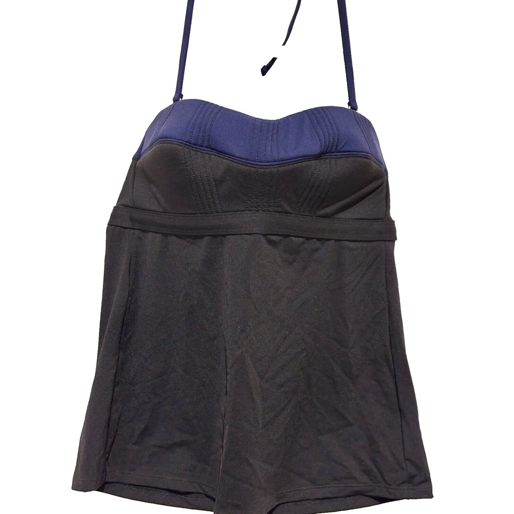 Athleta Halter Convertible Tankini Top Black‎ and Navy Size S built in bra